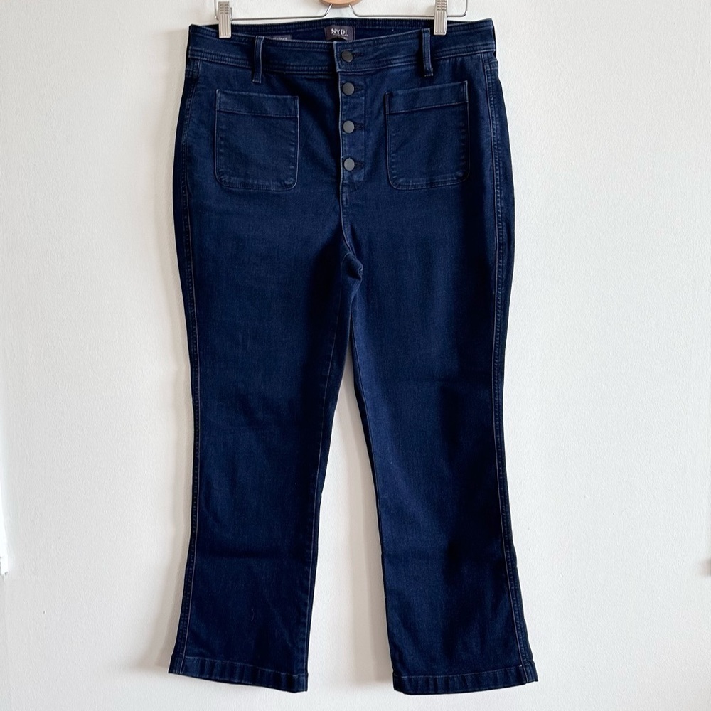NYDJ Marilyn straight button front patch pocket dark wash crop straight jeans